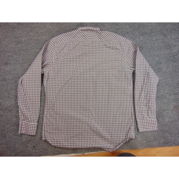 Billy Reid Shirt Mens XL Standard Cut Brown White Gingham Long Sleeve - Picture 3 of 8